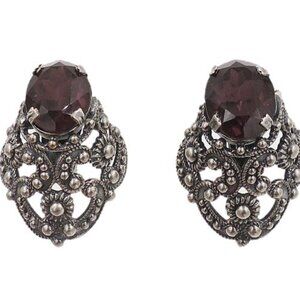 Vintage 1950s Signed Napier Faux-Amethyst Rhinestone Clip Earrings